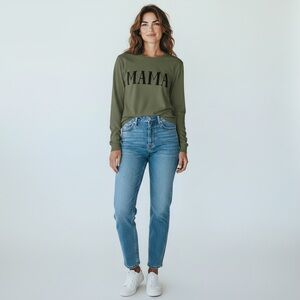 Boutique Women’s Olive Green MAMA Long Sleeve Graphic Tee Shirt Medium